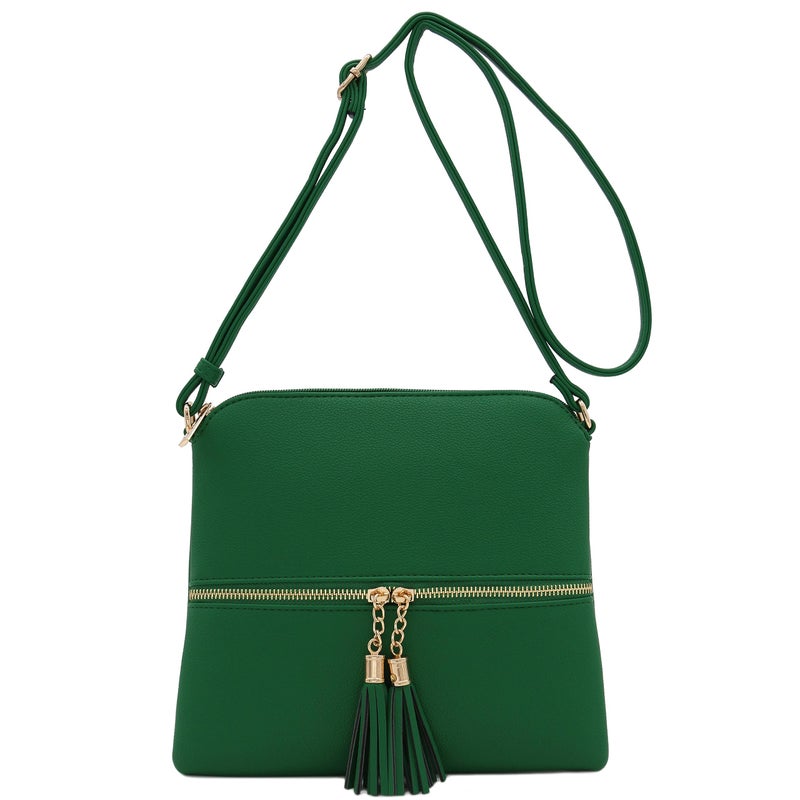DELUXITY Lightweight Medium Crossbody Bag with Tassel (Kelly Green) - Image 2